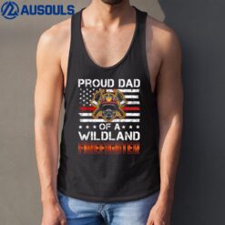 Mens Red Line Flag - Proud Dad of a Wildland Firefighter Tank Top