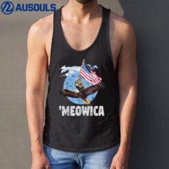 Meowica July 4th Funny Cat on Eagle Independence Tank Top