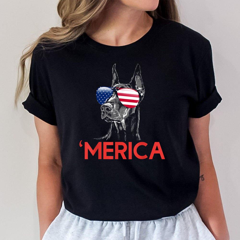 Merica Doberman American Flag 4th of July Dobie Unisex T-Shirt