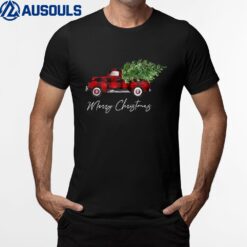 Merry Christmas Buffalo Plaid Red Truck Tree T-Shirt