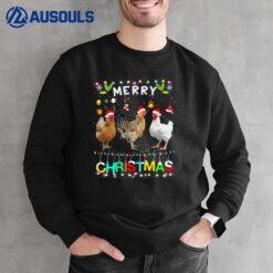 Merry Christmas Chicken  Santa Hat Lights Xmas Funny Sweatshirt