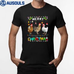 Merry Christmas Chicken  Santa Hat Lights Xmas Funny T-Shirt