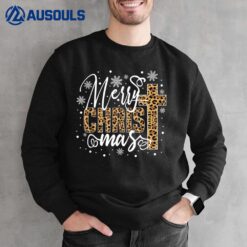 Merry Christmas Christ Cross Leopard Xmas Funny Holiday Sweatshirt