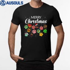 Merry Christmas Dog Paw Print Buffalo Plaid Xmas T-Shirt