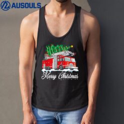 Merry Christmas Fire Truck Tree Xmas Firefighter Tank Top