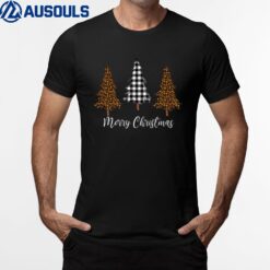 Merry Christmas Holiday Plaid Christmas Tree _ Leopard Print T-Shirt