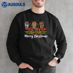 Merry Christmas Leopard Cowboy Boot Western Santa Xmas Light Sweatshirt