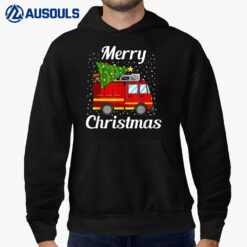 Merry Christmas Tree Firetruck Pajama Firefighter Fireman Hoodie