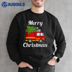 Merry Christmas Tree Firetruck Pajama Firefighter Fireman Sweatshirt