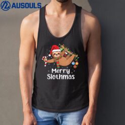 Merry Slothmas Cute Xmas Sloth Santa Hat Christmas Sloth Tank Top