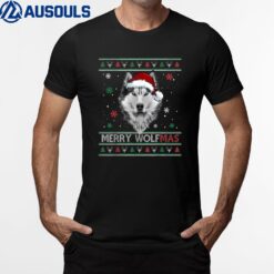 Merry Wolfmas Merry Christmas Wolf Funny Xmas T-Shirt
