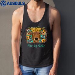 Moo-dy Heifer Funny Cow Cattle Farm Humor Graphic Artwork Tank Top