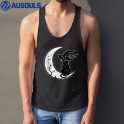 Moon Halloween Scary Black Cat Costume Witch Hat Womens Tank Top
