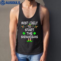 Most Likely To Start Shenanigans Elf Family Christmas Tank Top