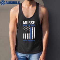 Murse American Flag Back Nurse The Blue Line Police RN s Tank Top