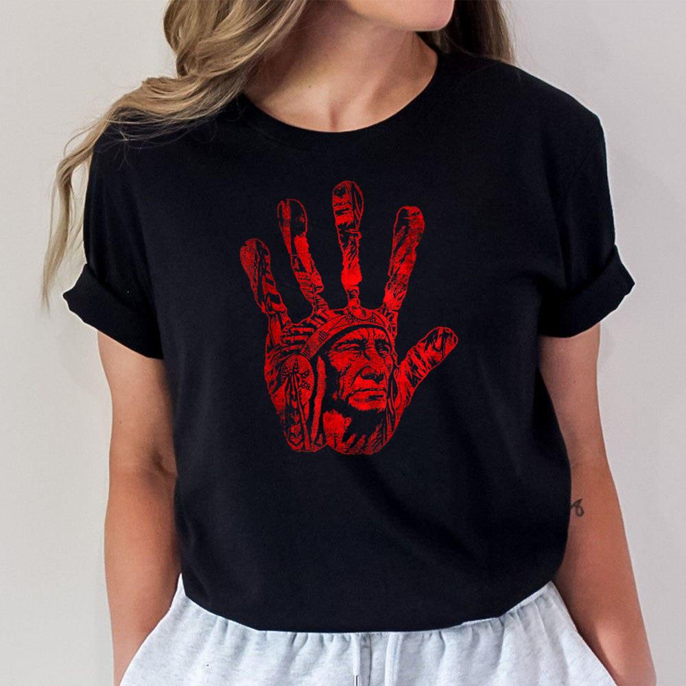 Native American Indigenous Red Hand Indian Blood Themed Unisex T-Shirt