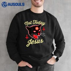 Not Today Jesus Hail Satan Satanic Cat Death Metal Halloween Sweatshirt