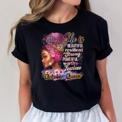 October Queen Black Woman Floral A Queen Was Born In October T-Shirt