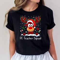 PE Teacher Squad Reindeer Teacher Buffalo Plaid Christmas T-Shirt