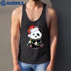 Panda Santa Hat Lights Christmas Pajama Tank Top