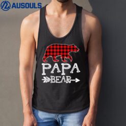 Papa Bear Christmas Pajama Red Plaid Buffalo Family Tank Top
