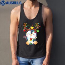 Penguin Christmas Reindeer Lights Holiday Cute Pajama 2021 Tank Top