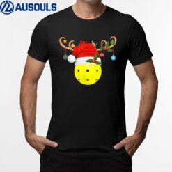 Pickleball Xmas Gift Reindeer Santa Hat Pickleball Christmas T-Shirt