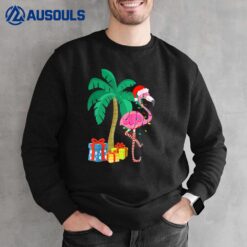 Pink Flamingo Christmas Palm Tree Tropical Xmas Funny Sweatshirt