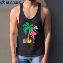 Pink Flamingo Christmas Palm Tree Tropical Xmas Funny Tank Top