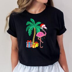 Pink Flamingo Christmas Palm Tree Tropical Xmas Funny T-Shirt