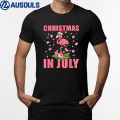 Pink Flamingo in Santa Hat Christmas In July Gift T-Shirt