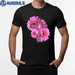 Pink Leopard Cross Jesus Sunflower Breast Cancer Awareness T-Shirt