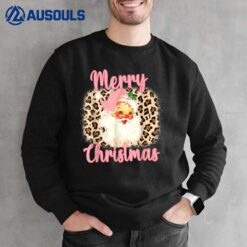 Pink Vintage Santa Claus Merry Christmas Leopard Sweatshirt