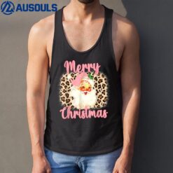 Pink Vintage Santa Claus Merry Christmas Leopard Tank Top