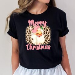 Pink Vintage Santa Claus Merry Christmas Leopard T-Shirt