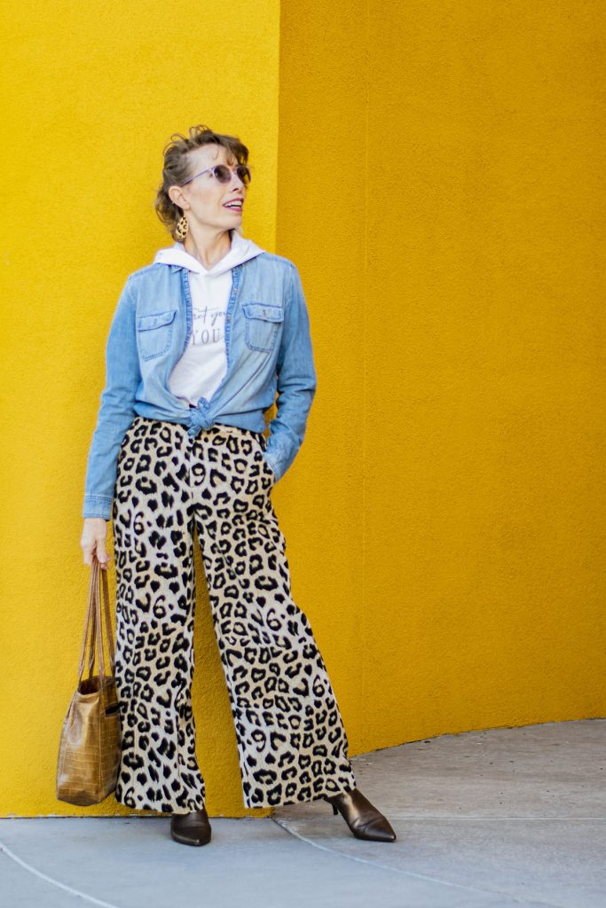 Pois Shirt with Animal Print Pants and Sandals