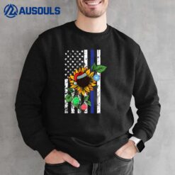 Police American Flag Christmas Sunflower Blue Line X-Mas PJ Sweatshirt