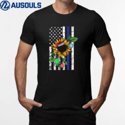 Police American Flag Christmas Sunflower Blue Line X-Mas PJ T-Shirt