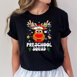 Preschool Squad Reindeer Santa Hat Lights Christmas Teacher T-Shirt