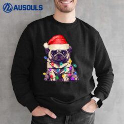 Pug Santa Hat Christmas Tree Lights Funny Dog Lover Xmas Sweatshirt