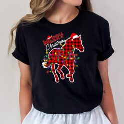 Red Buffalo Plaid Horse Christmas Pajamas Xmas Lights Family T-Shirt