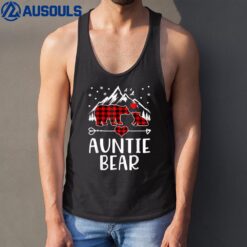 Red Plaid Auntie Bear Christmas Lights Matching Family Tank Top