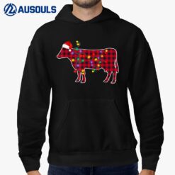Red Plaid Buffalo Cow Christmas Pajamas Family Xmas Lights Hoodie