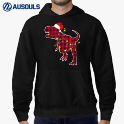 Red Plaid Buffalo Dinosaur Christmas Lights Pajamas Family Hoodie