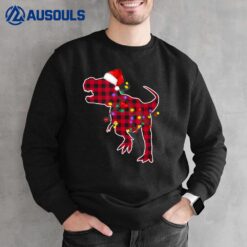 Red Plaid Buffalo Dinosaur Christmas Lights Pajamas Family Sweatshirt