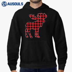 Red Plaid Buffalo Moose Christmas Matching Family Pajama Hoodie