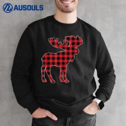 Red Plaid Buffalo Moose Christmas Matching Family Pajama Sweatshirt
