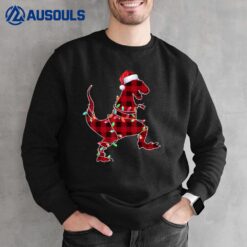 Red Plaid Dinosaur Hat Santa Christmas Lights Buffalo Family Sweatshirt