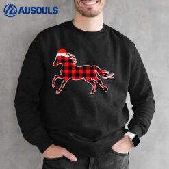 Red Plaid Pajama Horse Santa Hat Christmas Gift Sweatshirt