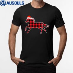 Red Plaid Pajama Horse Santa Hat Christmas Gift T-Shirt